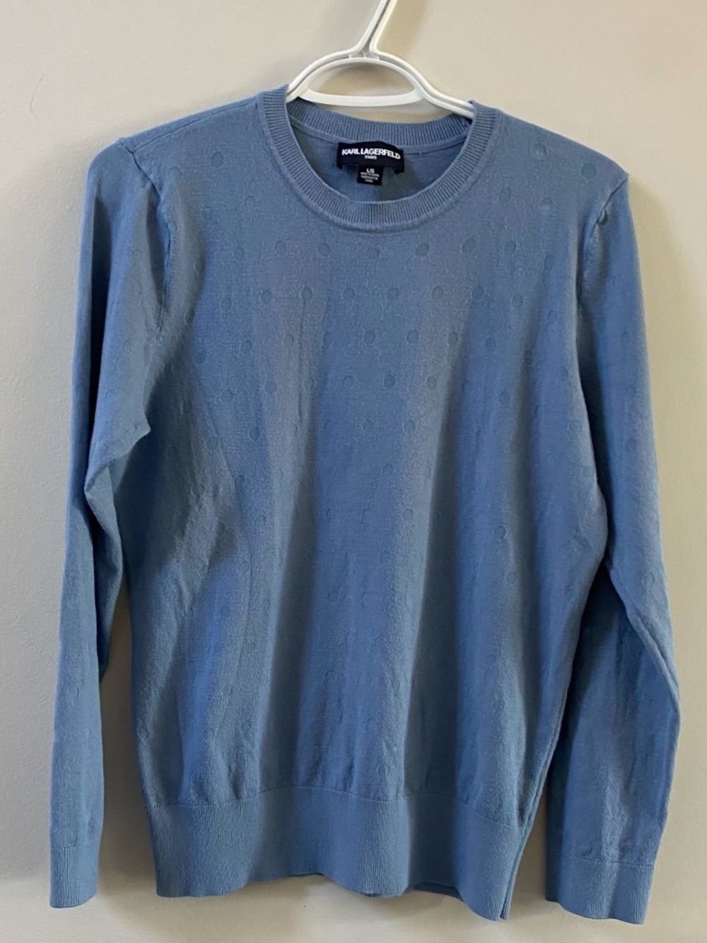 Karl Lagerfeld Paris Light Blue Polka Dot Crewneck Sweater Size Large